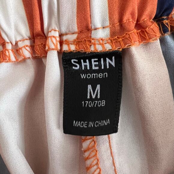 SHEIN mixed vertical stripe paper bag shorts orange navy blue white - Picture 4 of 5